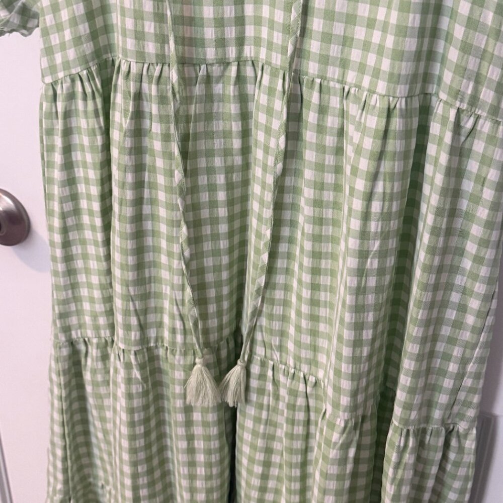 In Loom Dress Cottage core Green and White Smocked Maxi Medium - Picture 4 of 5